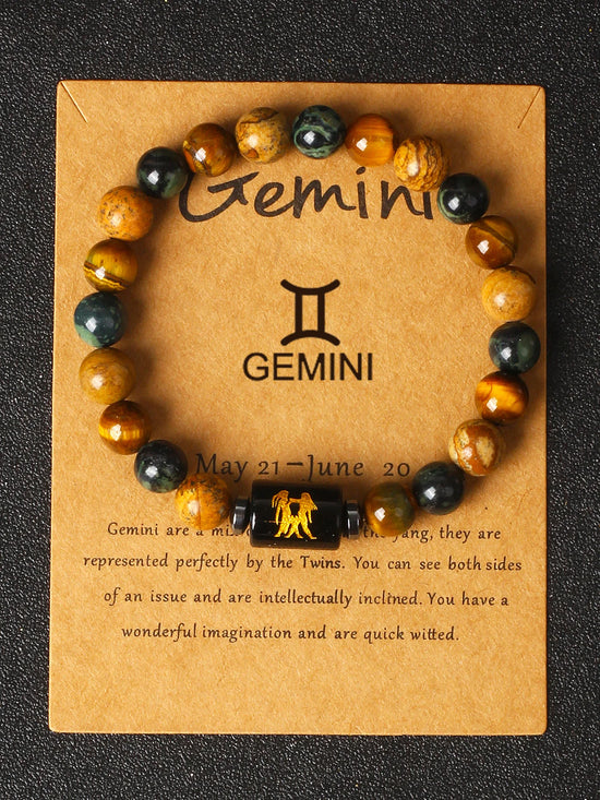 12 Zodiac Signs Constellation Charm Bracelet Men Women Fashion Tiger Eye Stone Beaded Bracelets Virgo Leo Libra Couple Jewelry