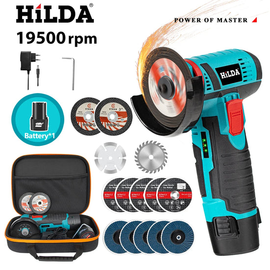 HILDA 12V Miniature Rechargeable Mini Angle Grinder with Battery Cutting Blade Polishing Grinder for Cutting Diamond Cordless
