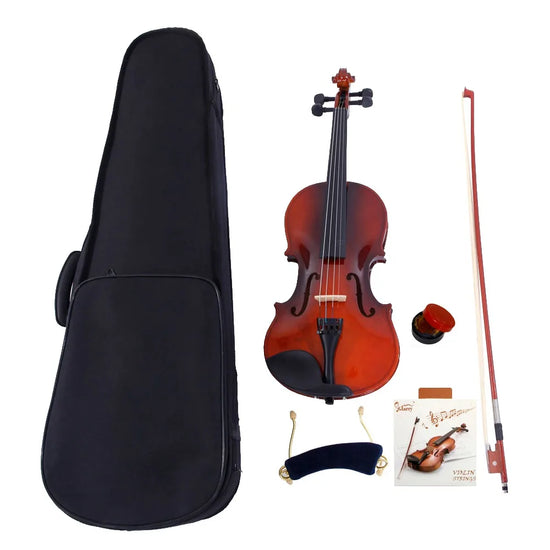 GV100 4/4 Acoustic Violin Case Bow Rosin Strings Shoulder Rest  Natural