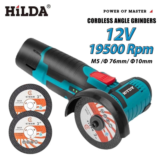 HILDA 12V Miniature Rechargeable Mini Angle Grinder with Battery Cutting Blade Polishing Grinder for Cutting Diamond Cordless