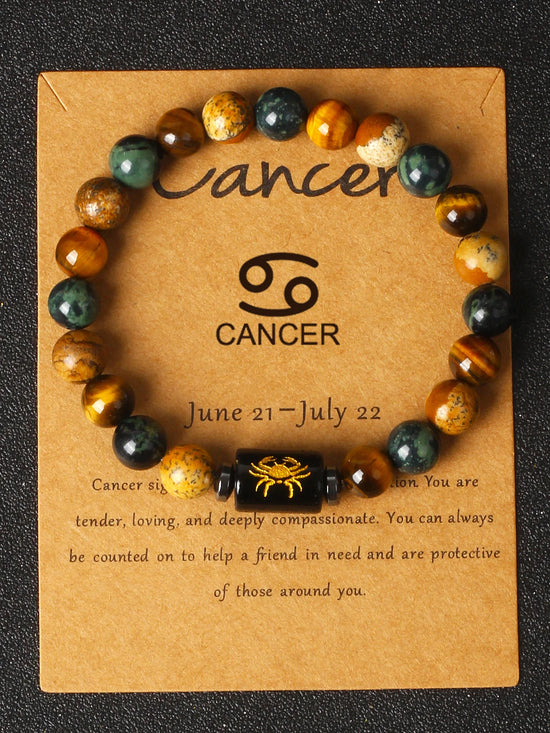 12 Zodiac Signs Constellation Charm Bracelet Men Women Fashion Tiger Eye Stone Beaded Bracelets Virgo Leo Libra Couple Jewelry