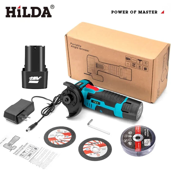 HILDA 12V Miniature Rechargeable Mini Angle Grinder with Battery Cutting Blade Polishing Grinder for Cutting Diamond Cordless