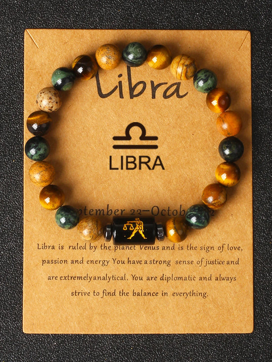 12 Zodiac Signs Constellation Charm Bracelet Men Women Fashion Tiger Eye Stone Beaded Bracelets Virgo Leo Libra Couple Jewelry