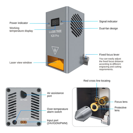LASER TREE 20W/10W/5W/4W Laser Head For CNC Engraver Wood Cutting DIY Laser Tools 450nm TTL/ PWM Blue Light Laser Module