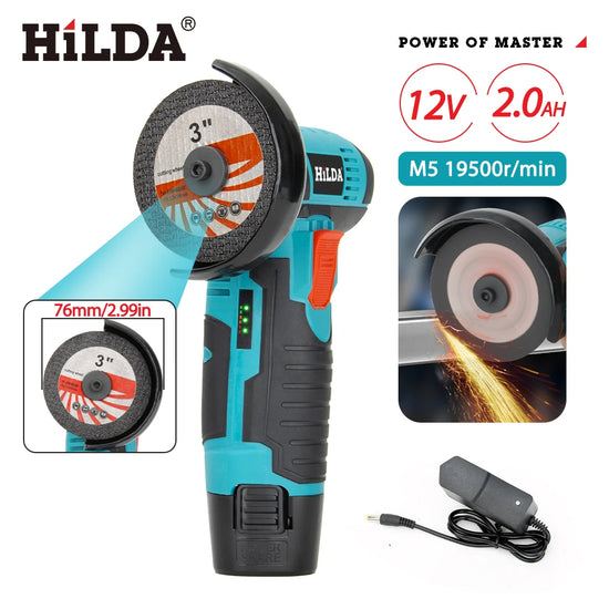 HILDA 12V Miniature Rechargeable Mini Angle Grinder with Battery Cutting Blade Polishing Grinder for Cutting Diamond Cordless