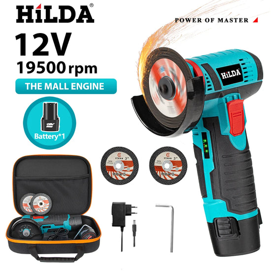 HILDA 12V Miniature Rechargeable Mini Angle Grinder with Battery Cutting Blade Polishing Grinder for Cutting Diamond Cordless