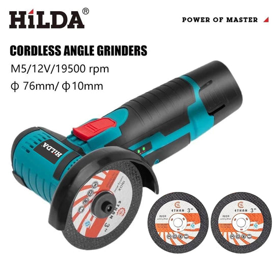 HILDA 12V Miniature Rechargeable Mini Angle Grinder with Battery Cutting Blade Polishing Grinder for Cutting Diamond Cordless