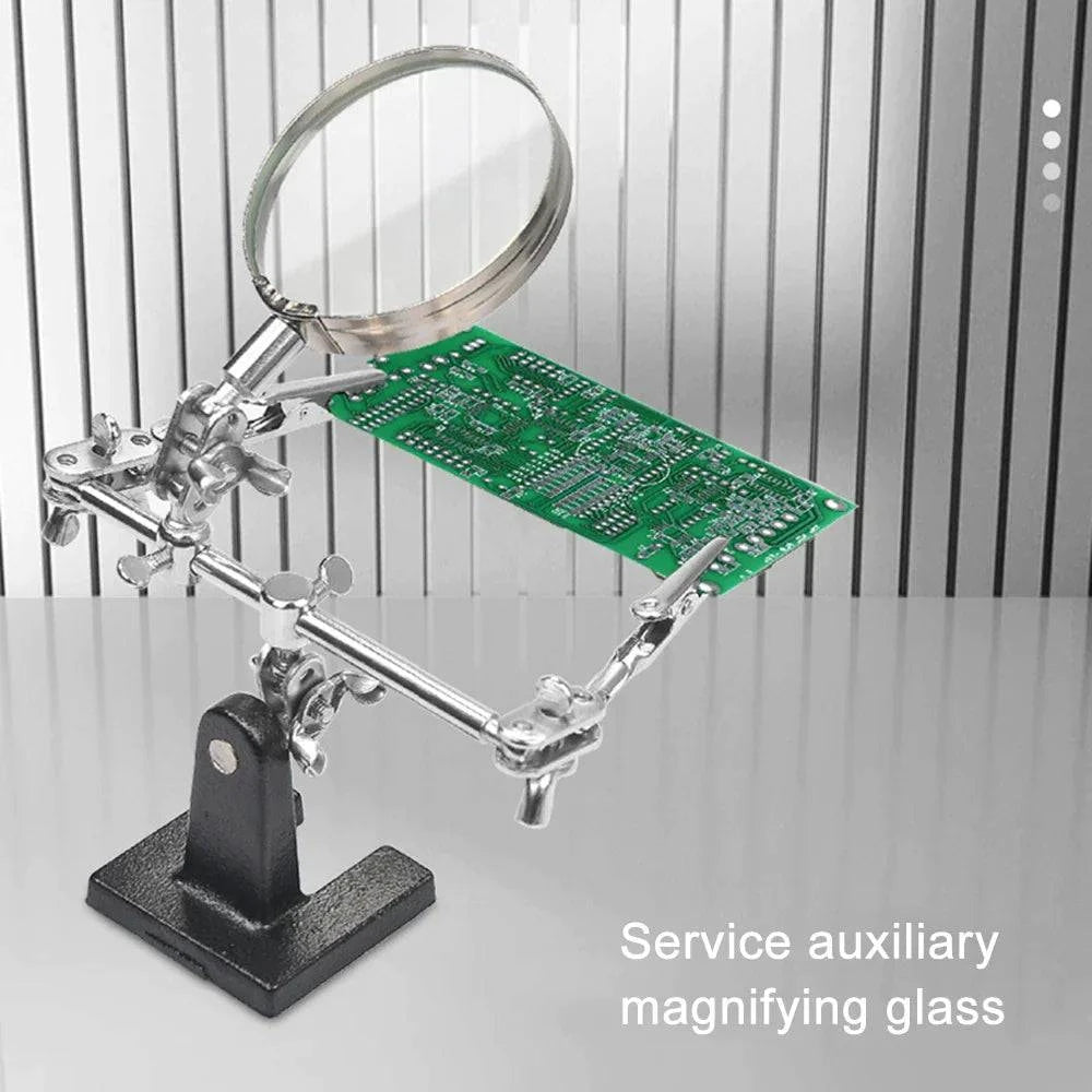 Soldering Iron Station Stand With Welding Magnifying Glass Clip Clamp Third Hand Helping Desktop Magnifier Soldering Repair Tool - ALL TRENDY STUFF