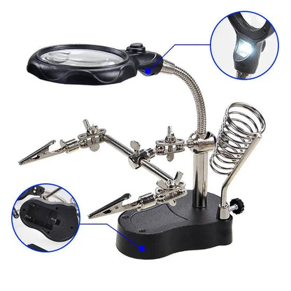 Soldering Iron Station Stand With Welding Magnifying Glass Clip Clamp Third Hand Helping Desktop Magnifier Soldering Repair Tool - ALL TRENDY STUFF